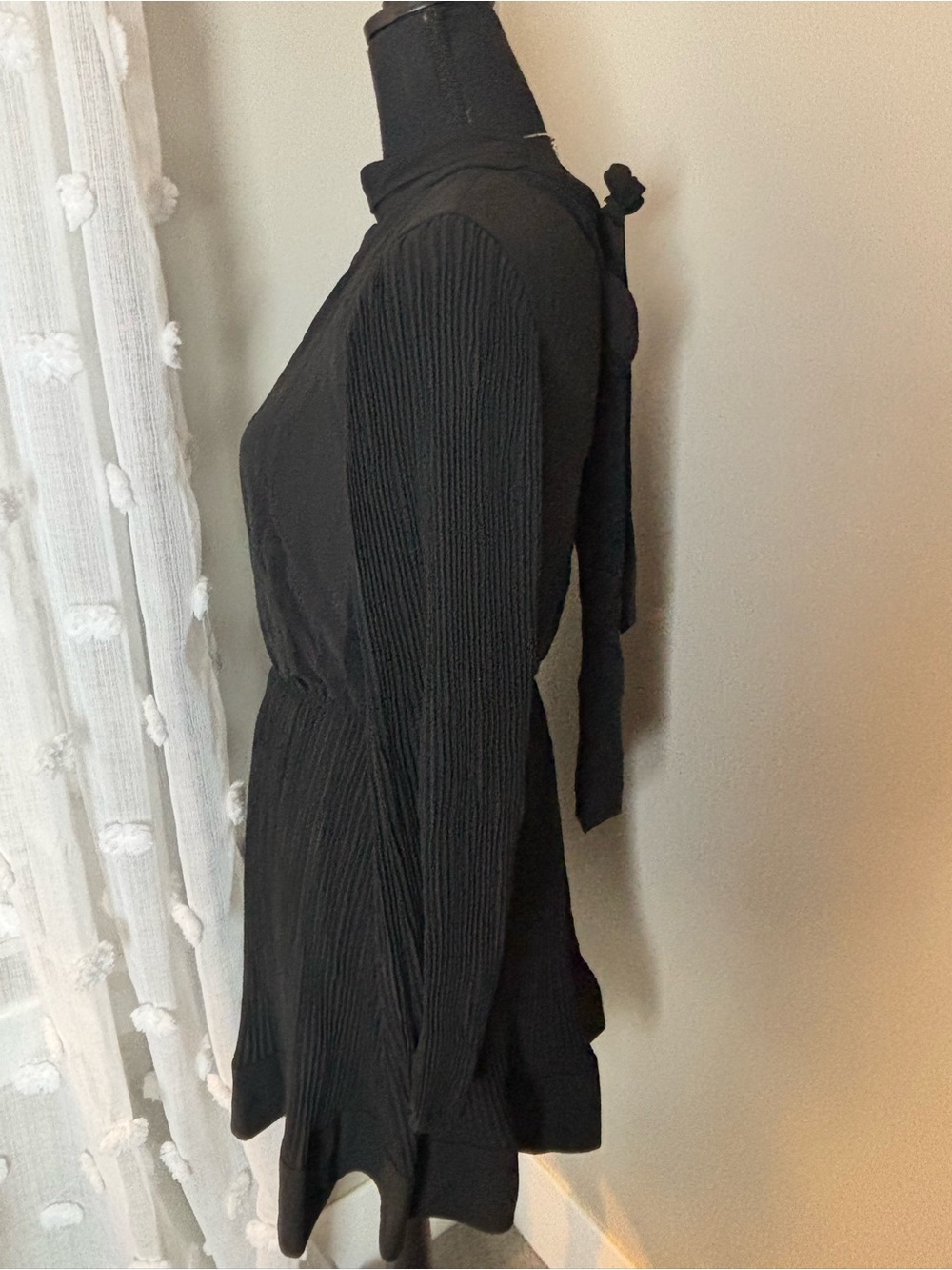 NEW Milly Black Long-Sleeve Pleated-Waist Dress Size 8 - Picture 3 of 15